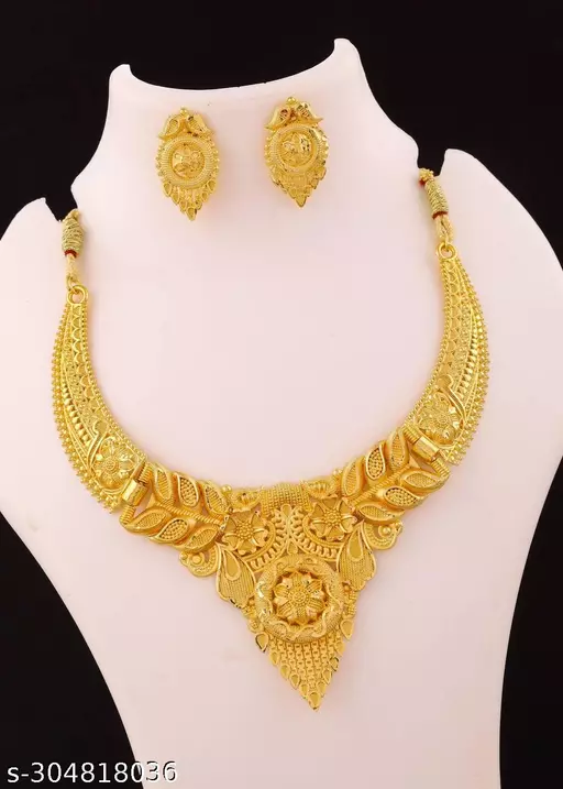 Traditional One Gram Gold Forming Golden Color Heavy semi bridal jewellery sets for women /Necklace/Jewelery/Jualry Set For Women