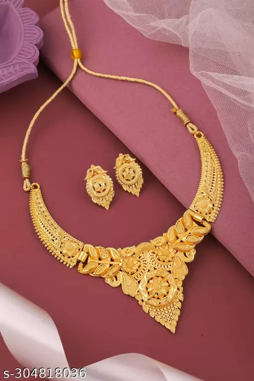Traditional One Gram Gold Forming Golden Color Heavy semi bridal jewellery sets for women /Necklace/Jewelery/Jualry Set For Women - Image 2