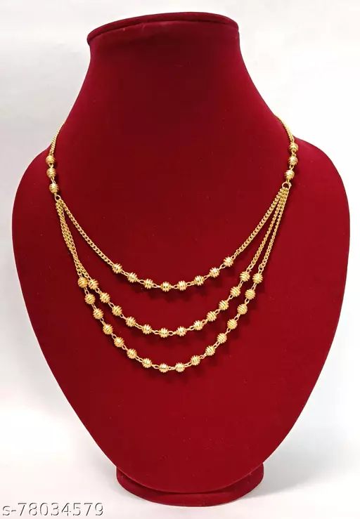 Famous 3 Layer 20 Inch Premium 24K Gold-plated Plated Brass Necklace for Girls or Women Gold-plated Plated Brass, Alloy Necklace