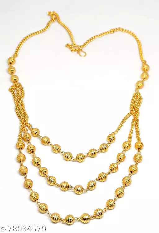 Famous 3 Layer 20 Inch Premium 24K Gold-plated Plated Brass Necklace for Girls or Women Gold-plated Plated Brass, Alloy Necklace - Image 2