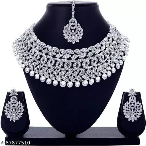 Sterling Rhodium Plated Jewellery Set With White Austrian Diamond
